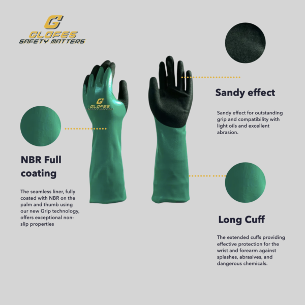 Nitrile Coating Chemical Resistant Gloves, long sleeve - Image 2